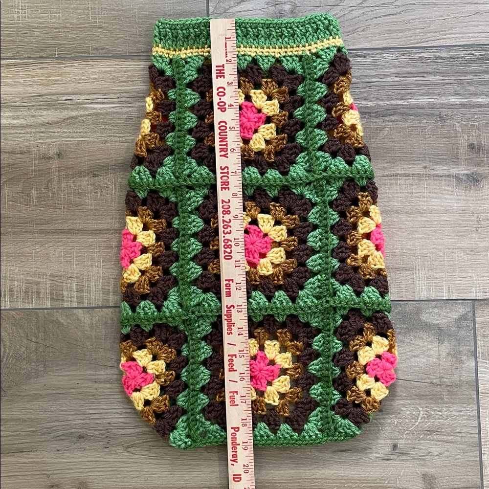 Dog Sweater Large Crochet Granny Square Green Brown Pink - Picture 5 of 11
